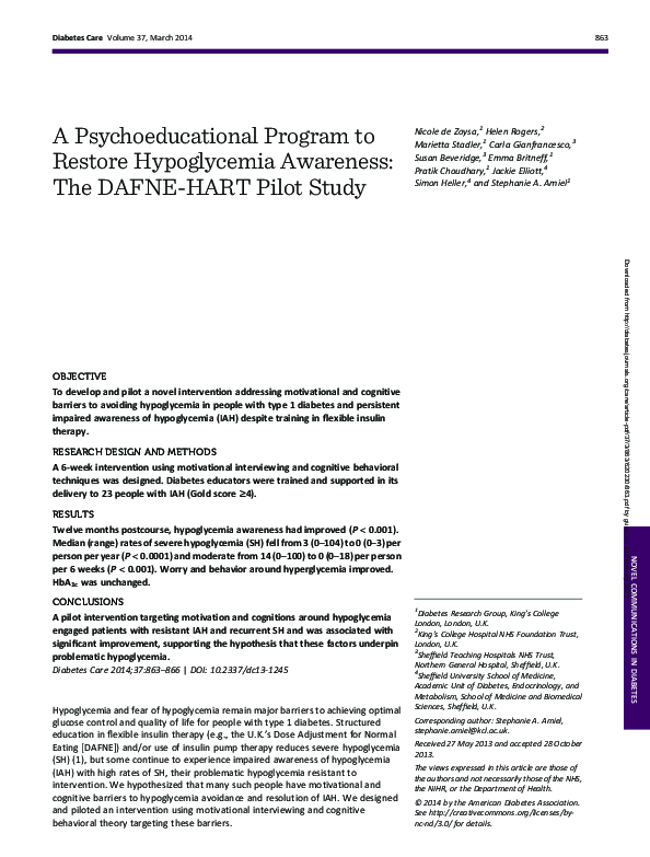 (PDF) A Psychoeducational Program to Restore Hypoglycemia Awareness ...