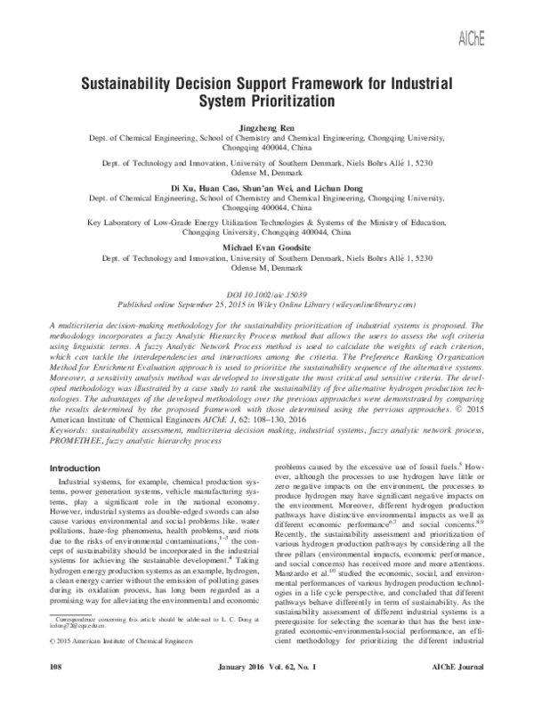 (PDF) Sustainability decision support framework for industrial system ...