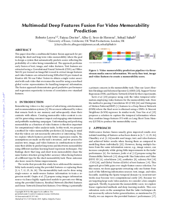 (PDF) Multimodal Deep Features Fusion for Video Memorability Prediction