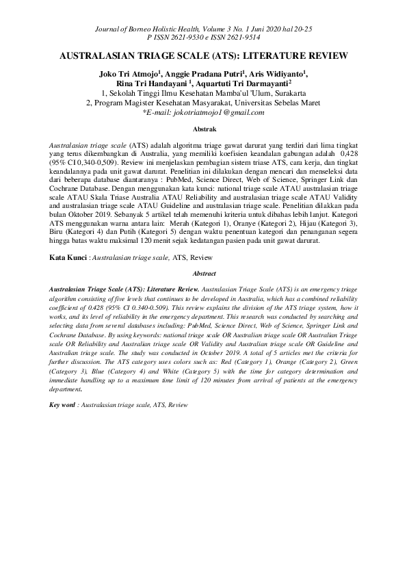 (PDF) Australasian Triage Scale (Ats): Literature Review