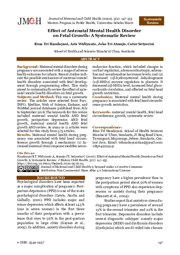 (PDF) Effect of Antenatal Mental Health Disorder on Fetal Growth: A ...