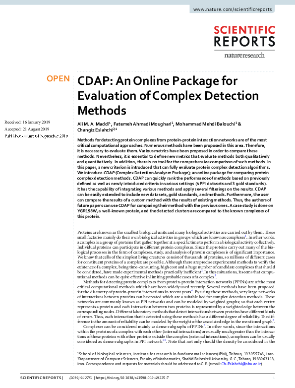 (PDF) CDAP: An Online Package for Evaluation of Complex Detection Methods