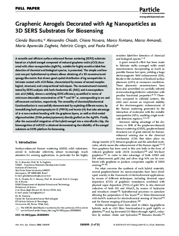 (PDF) Graphenic Aerogels Decorated with Ag Nanoparticles as 3D SERS ...