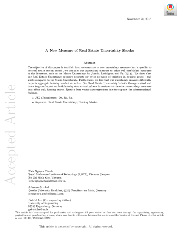 (PDF) A New Measure of Real Estate Uncertainty Shocks