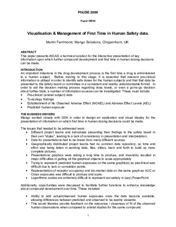 (PDF) Visualisation & Management of First Time in Human Safety data