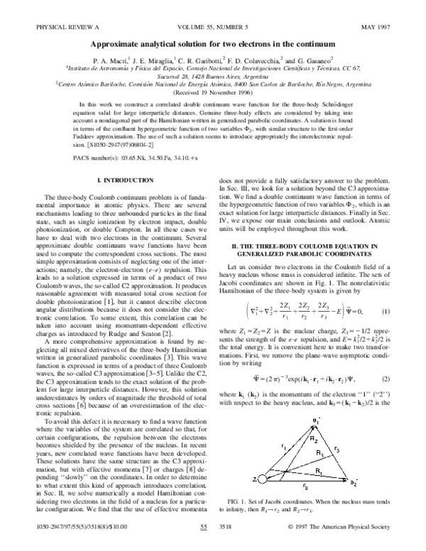 (PDF) Approximate analytical solution for two electrons in the continuum
