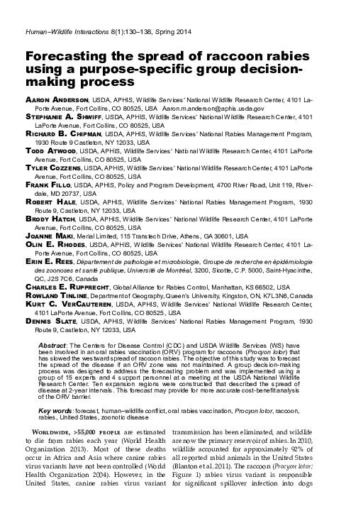 (PDF) Forecasting the spread of raccoon rabies using a purpose-specific