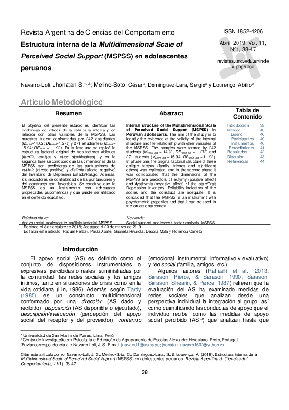 (PDF) Estructura interna de la Multidimensional Scale of Perceived ...