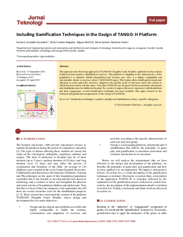 (PDF) Including Gamification Techniques in the Design of TANGO: H Platform