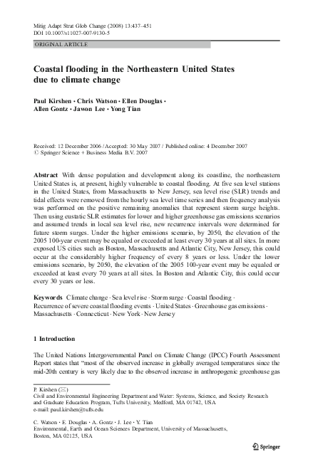 (PDF) Coastal flooding in the Northeastern United States due to climate ...