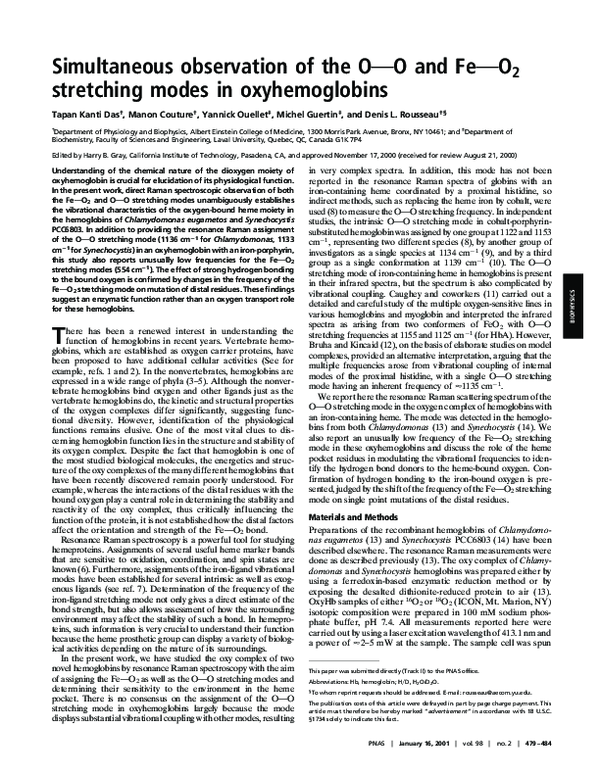 (PDF) Simultaneous observation of the O—O and Fe—O 2 stretching modes ...