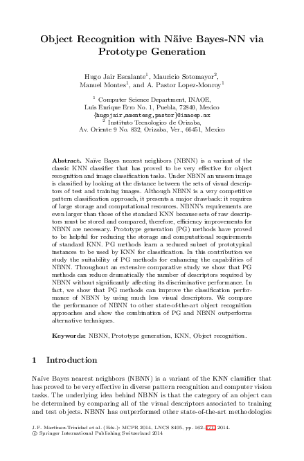 (PDF) Object Recognition with Näive Bayes-NN via Prototype Generation