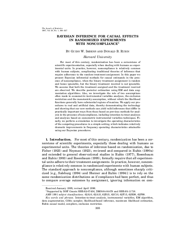 (PDF) Bayesian inference for causal effects in randomized experiments ...
