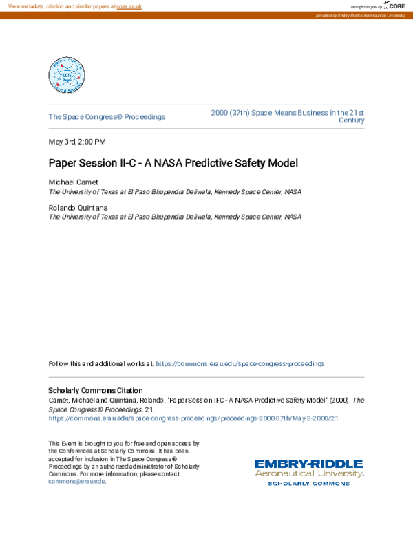 (PDF) Paper Session II-C - A NASA Predictive Safety Model