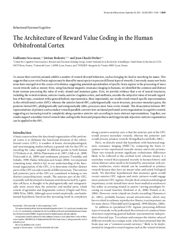 (PDF) The Architecture of Reward Value Coding in the Human ...