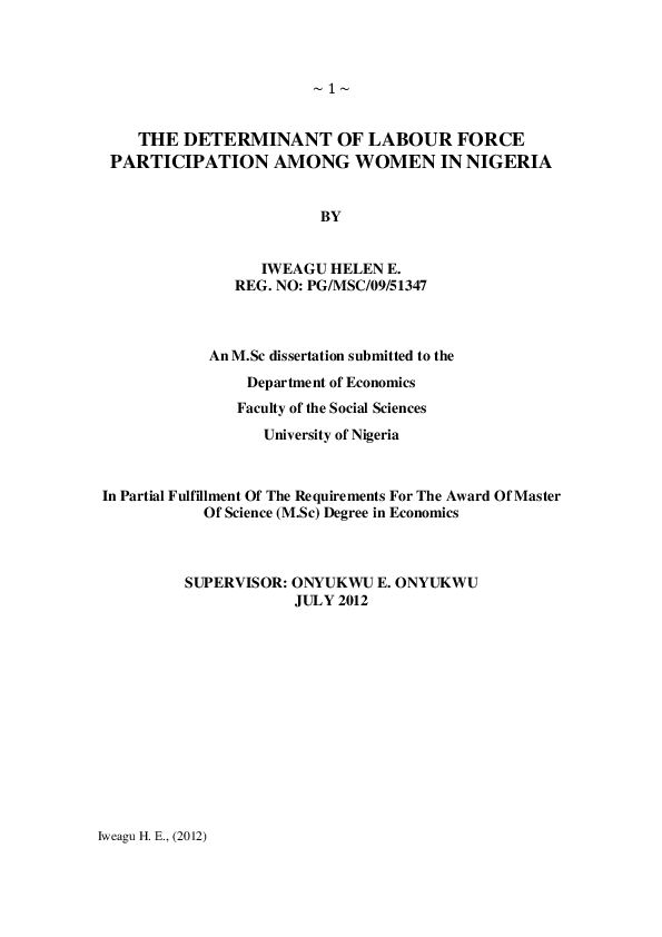 (PDF) The Determinant of Labour Force Participation Among Women in Nigeria