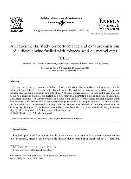 (PDF) An experimental study on performance and exhaust emissions of a ...