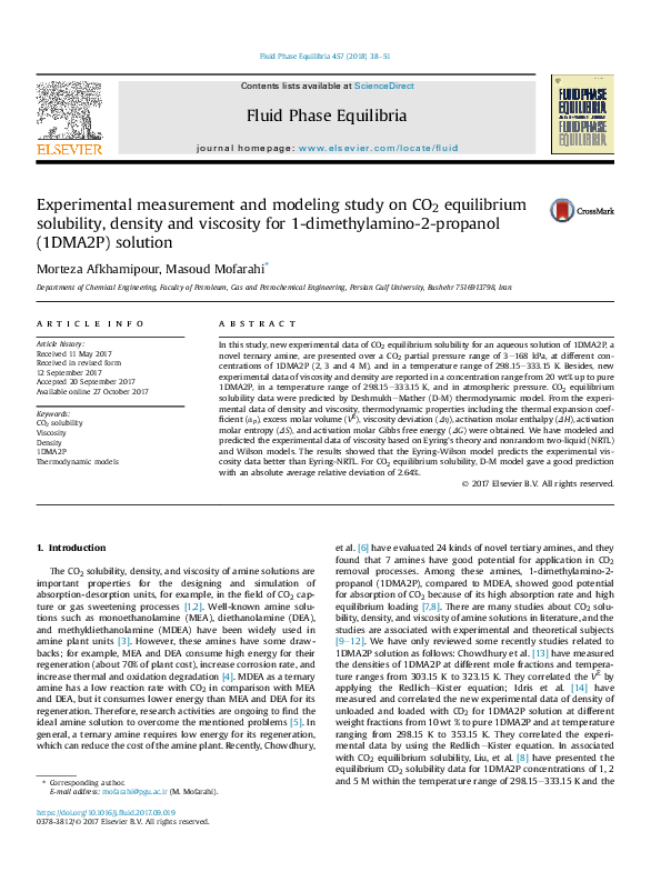 (PDF) Experimental measurement and modeling study on CO 2 equilibrium ...