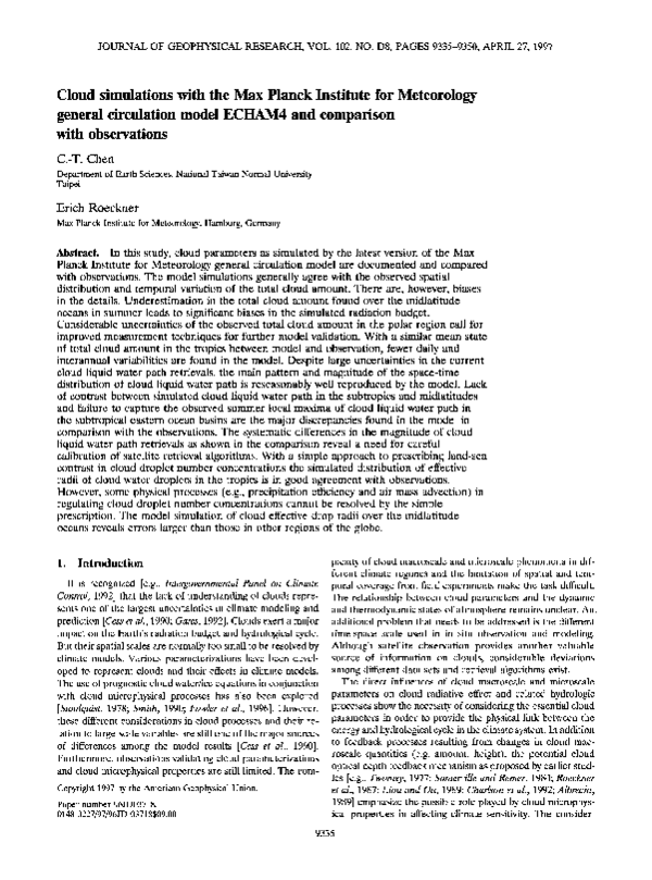 (PDF) Cloud simulations with the Max Planck Institute for Meteorology ...