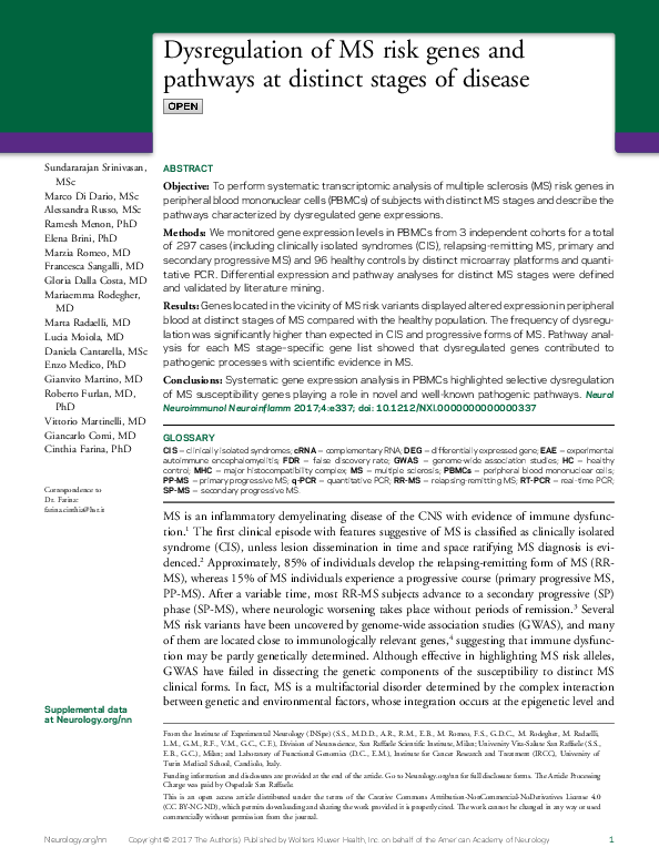 (PDF) Dysregulation of MS risk genes and pathways at distinct stages of ...