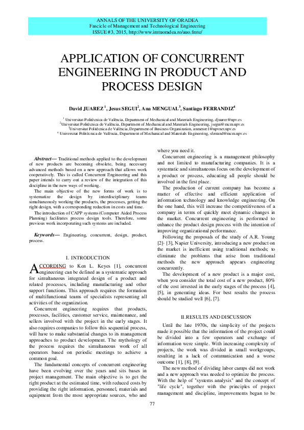 (PDF) Application of Concurrent Engineering in Product and Process Design