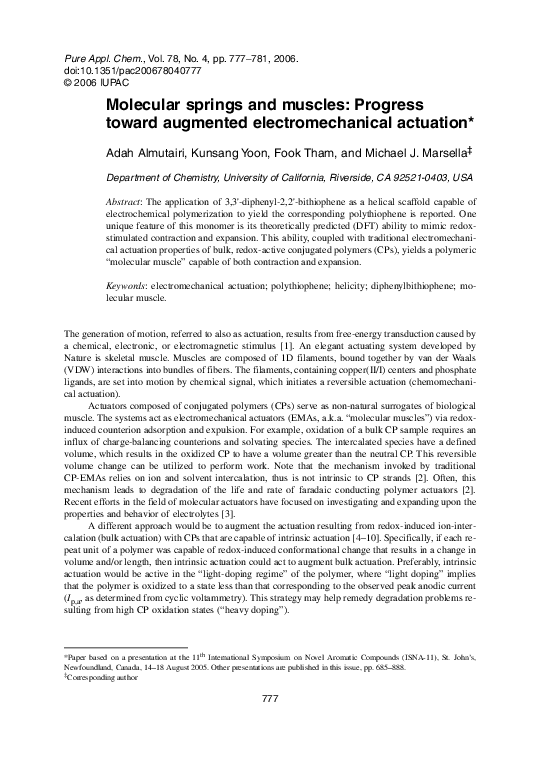 (PDF) Molecular springs and muscles: Progress toward augmented ...