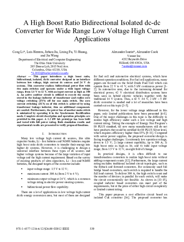 (PDF) A high boost ratio bidirectional isolated DC-DC converter for ...