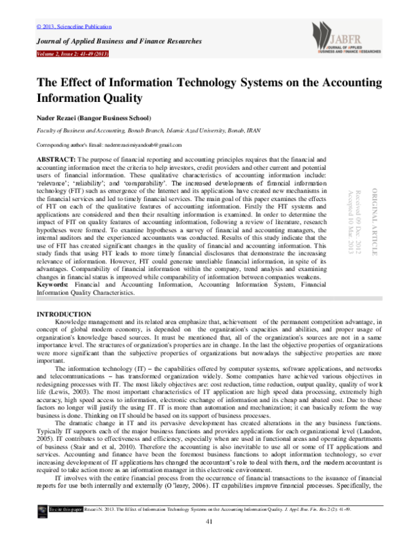 (PDF) The Effect of Information Technology Systems on the Accounting ...