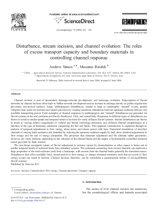 (PDF) Disturbance, stream incision, and channel evolution: The roles of ...