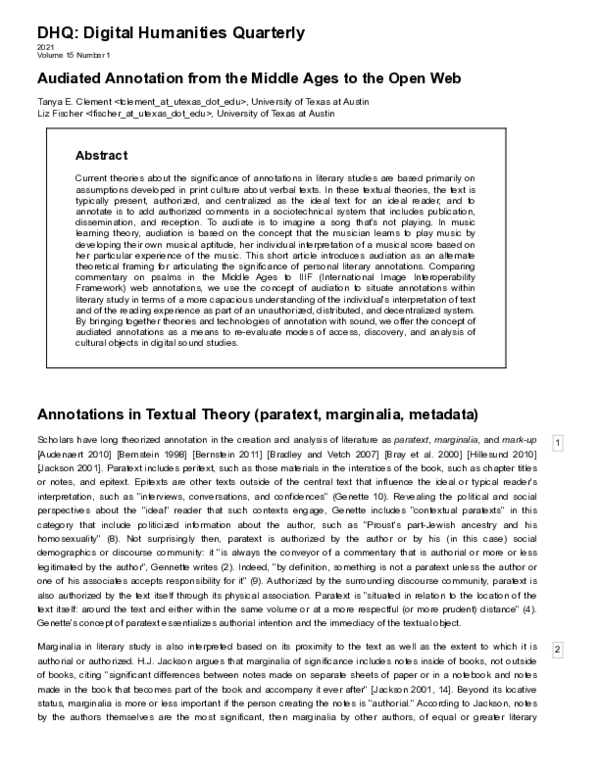 (PDF) Audiated Annotation from the Middle Ages to the Open Web
