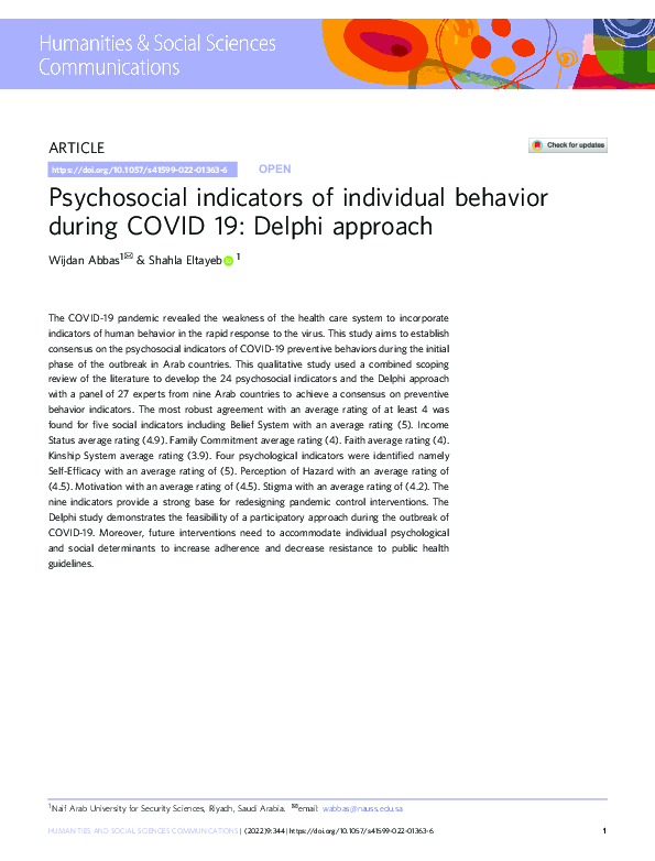 (PDF) Psychosocial indicators of individual behavior during COVID 19 ...