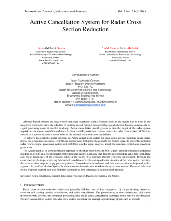 (PDF) Active Cancellation System for Radar Cross Section Reduction