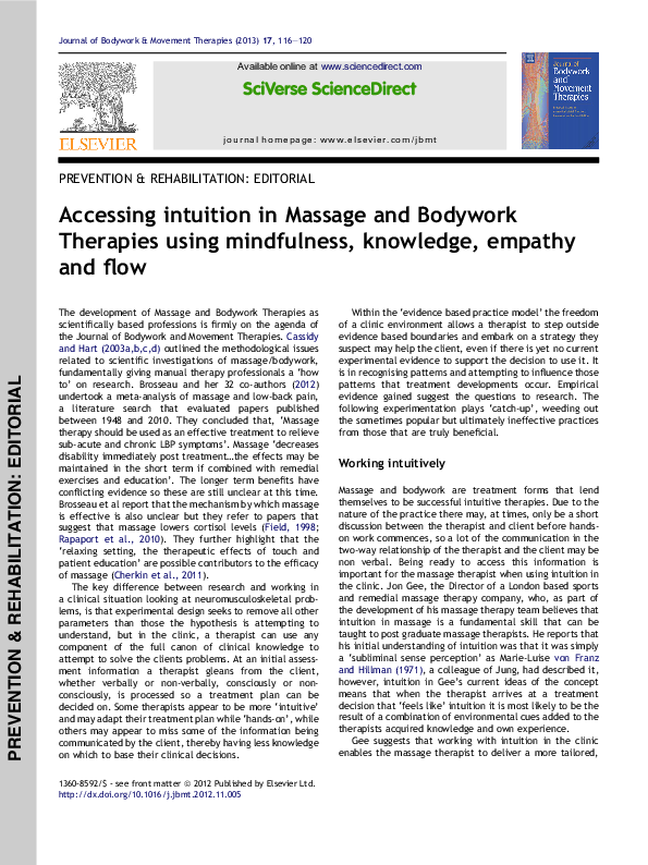 (PDF) Accessing intuition in Massage and Bodywork Therapies using ...