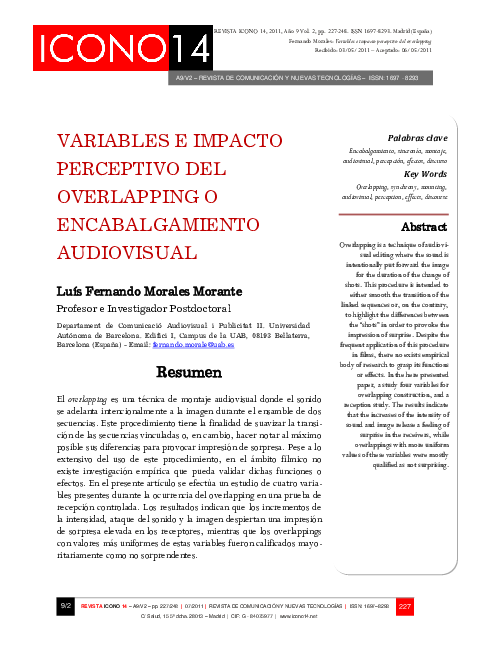 Variables e impacto persuasivo del overlapping o encabalgamiento audiovual