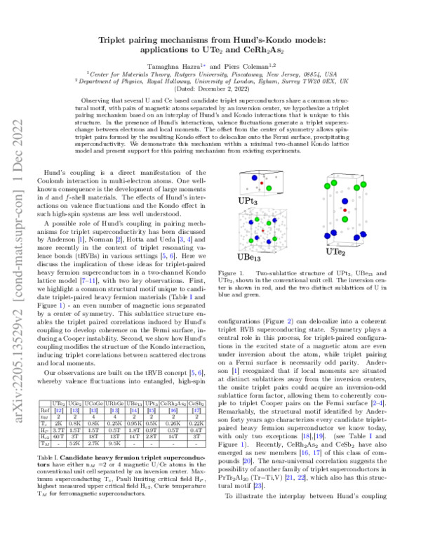 (PDF) Triplet pairing mechanisms from Hund's-Kondo models: applications ...