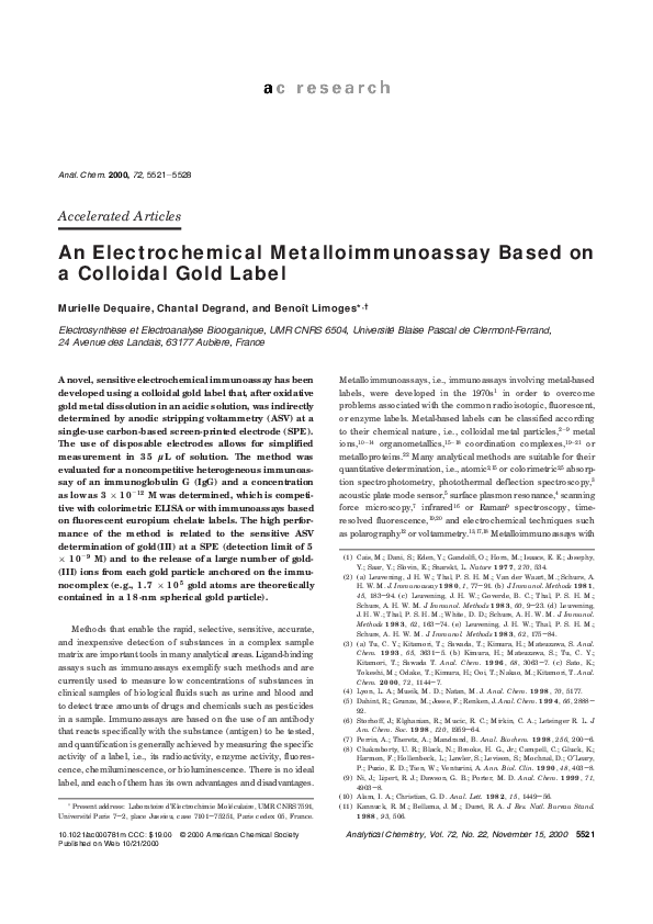 (PDF) An Electrochemical Metalloimmunoassay Based on a Colloidal Gold Label