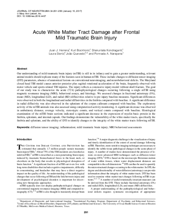 (PDF) Acute white matter tract damage following frontal mild traumatic ...