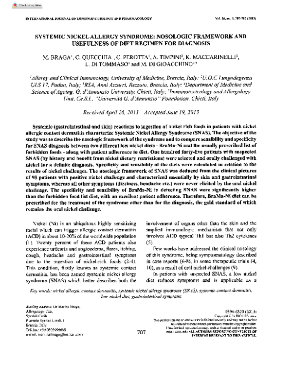 (PDF) Systemic Nickel Allergy Syndrome: Nosologic Framework and