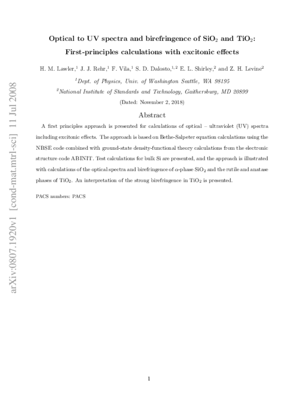 (PDF) Optical to UV spectra and birefringence ofSiO2andTiO2: First ...
