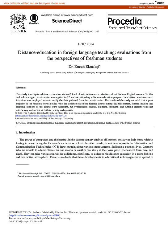 (PDF) Distance-education in Foreign Language Teaching: Evaluations from ...
