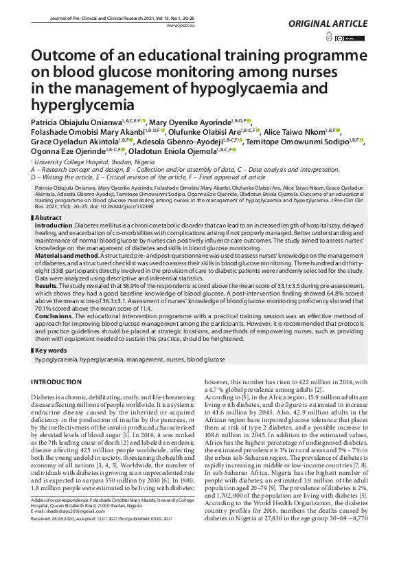 (PDF) Outcome of an educational training programme on blood glucose ...