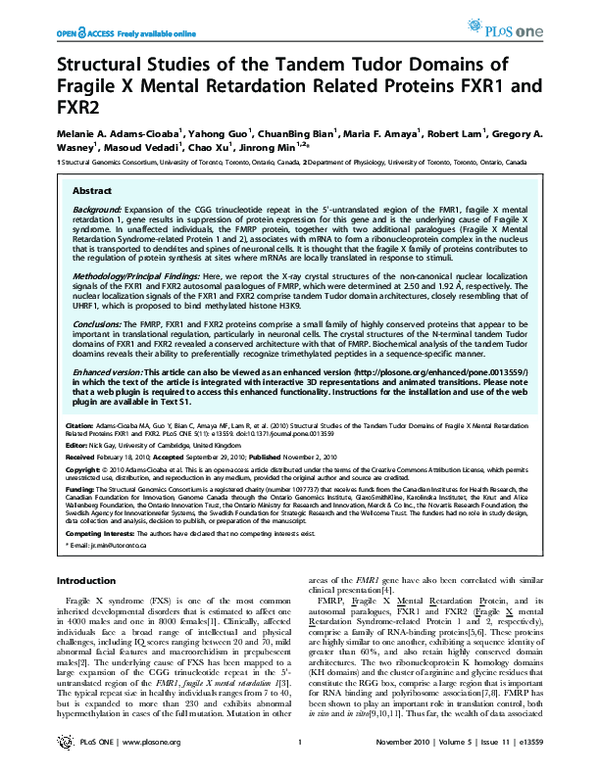 (PDF) Structural Studies of the Tandem Tudor Domains of Fragile X ...