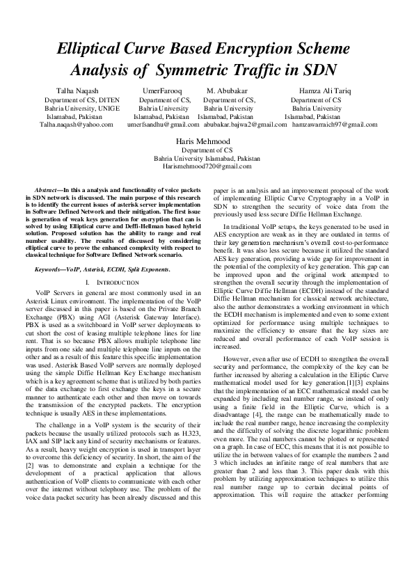 (PDF) Elliptical Curve Based Encryption Scheme Analysis of Symmetric ...