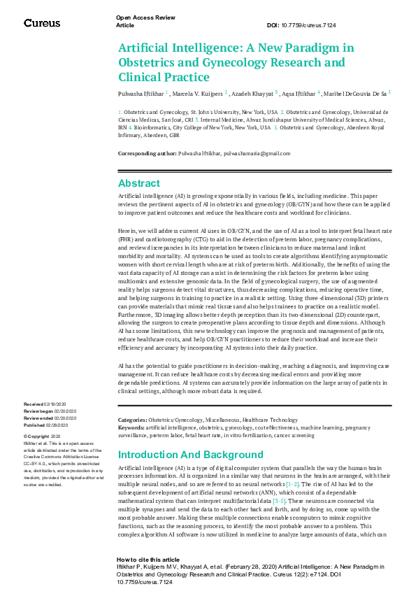 (PDF) Artificial Intelligence: A New Paradigm in Obstetrics and ...