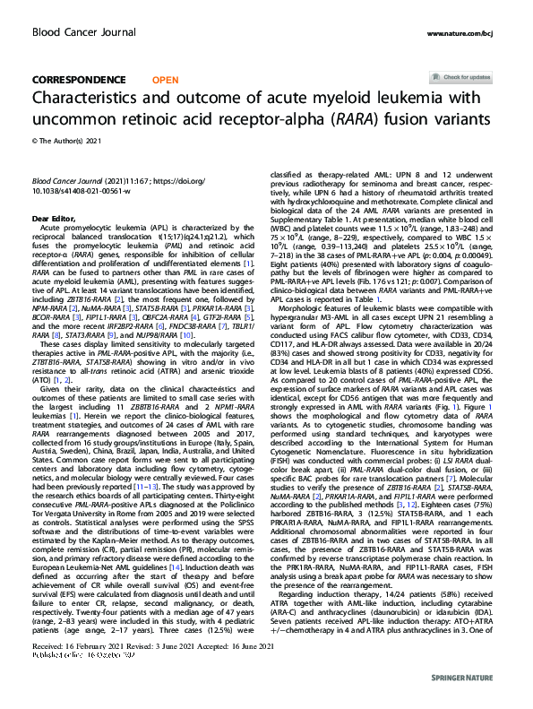 (PDF) Characteristics and outcome of acute myeloid leukemia with ...