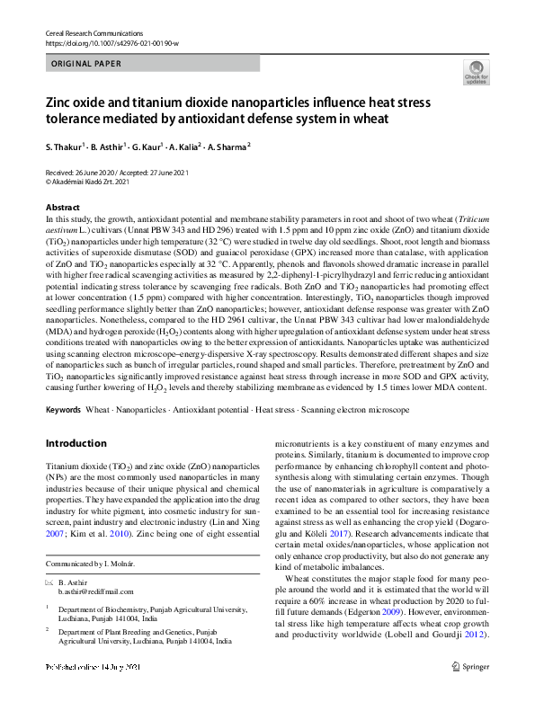 (PDF) Zinc oxide and titanium dioxide nanoparticles influence heat ...