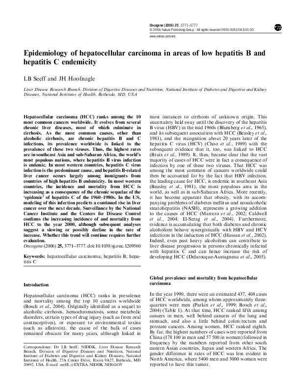 (PDF) Epidemiology of hepatocellular carcinoma in areas of low ...