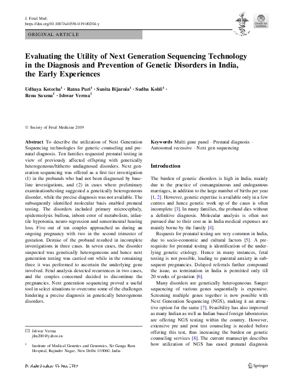 (PDF) Evaluating the Utility of Next Generation Sequencing Technology ...