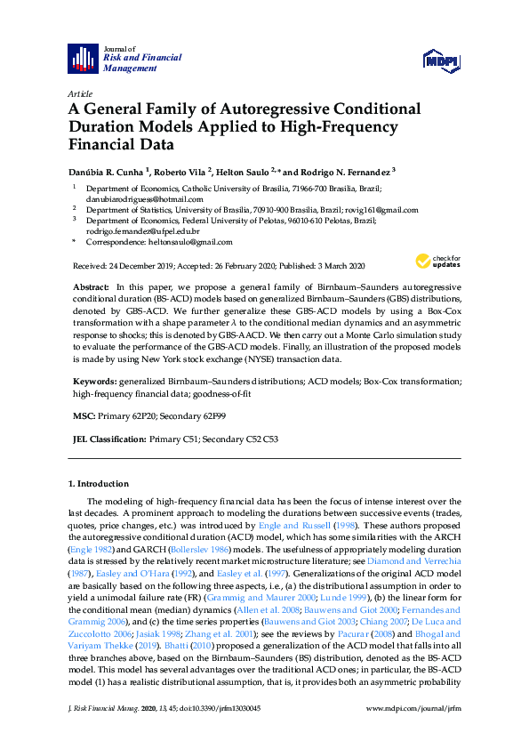 (PDF) A General Family of Autoregressive Conditional Duration Models ...