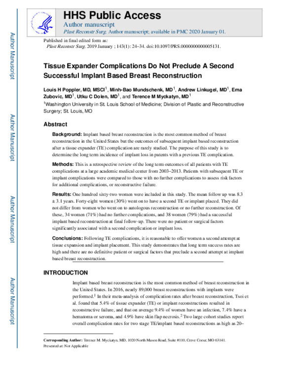 (PDF) Tissue Expander Complications Do Not Preclude a Second Successful ...